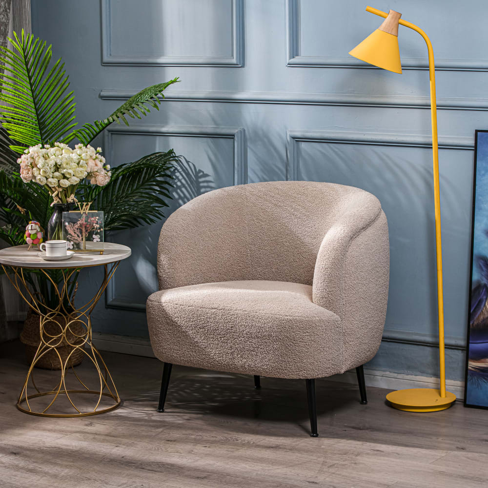 Fauteuil de salon en métal et bouclette Beige