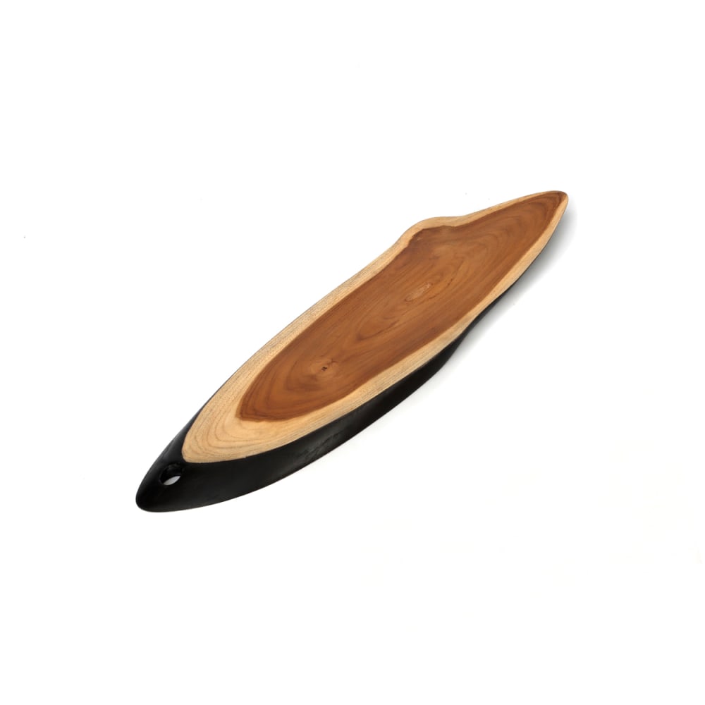 Assiette bois de teck marron et noir 50x15x2cm