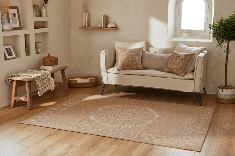 Tapis intérieur et extérieur effet jute motif oriental blanc 200x290 — vue 3