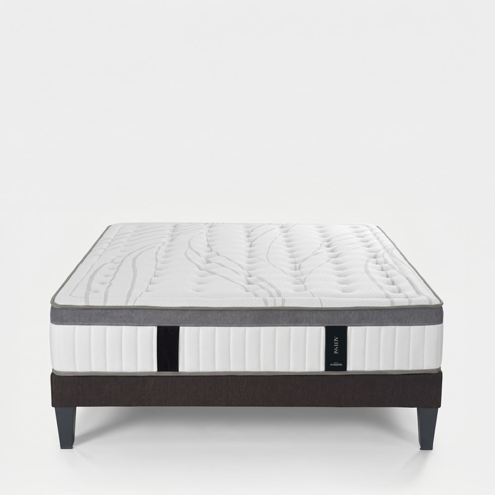 Maison Aubertin Ensemble matelas mémoire h26 sommier 200x200 style classique chic Blanc Tissu