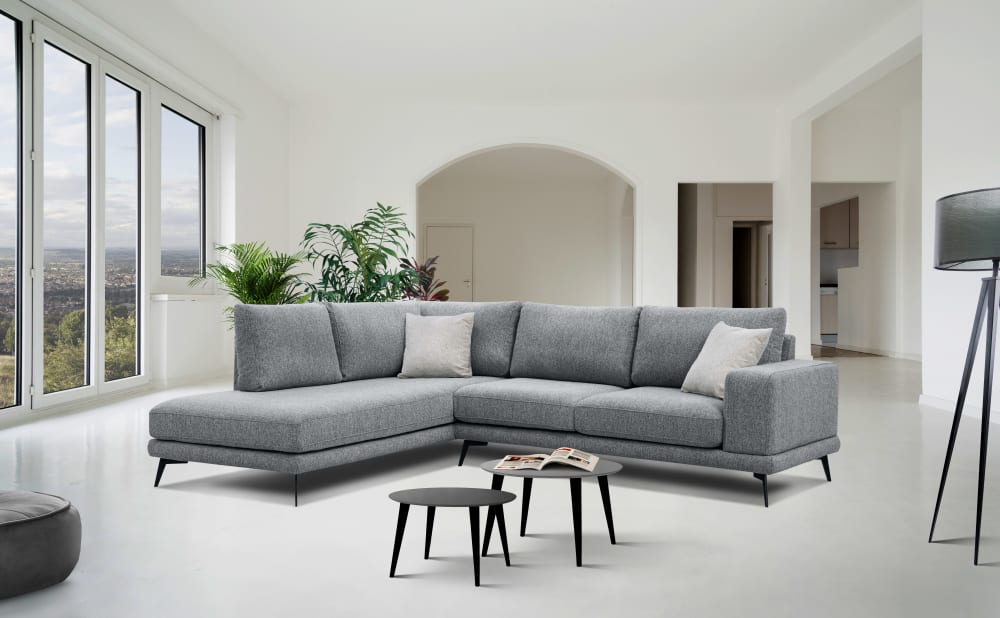 Wozimo Canapé d'angle gauche 5 places tissu gris style contemporain