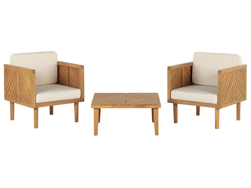 Ensemble pour bistro avec coussins acacia marron