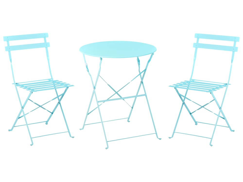 Ensemble bistrot d'extérieur pliant métal bleu clair