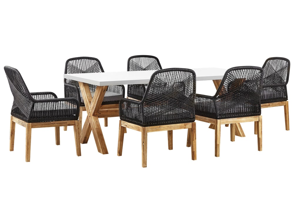 Gartentisch Set 6 Personen Aus Akazienholz, Weiß