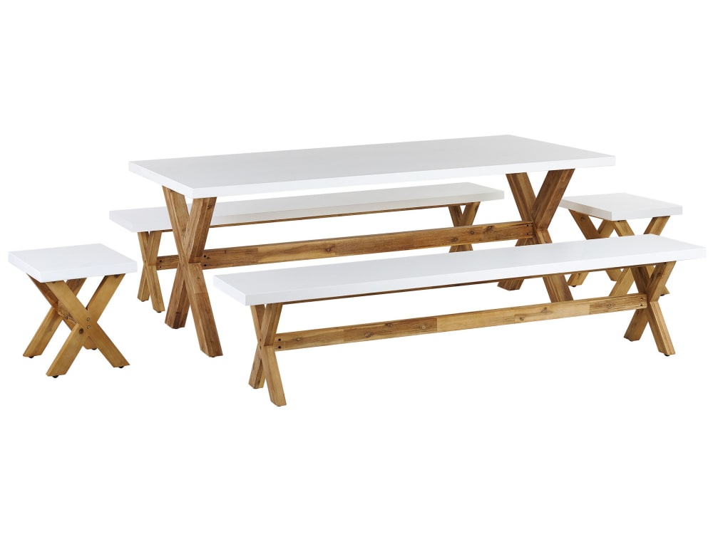 Gartentisch Set 8 Personen Aus Faserzement, Weiß