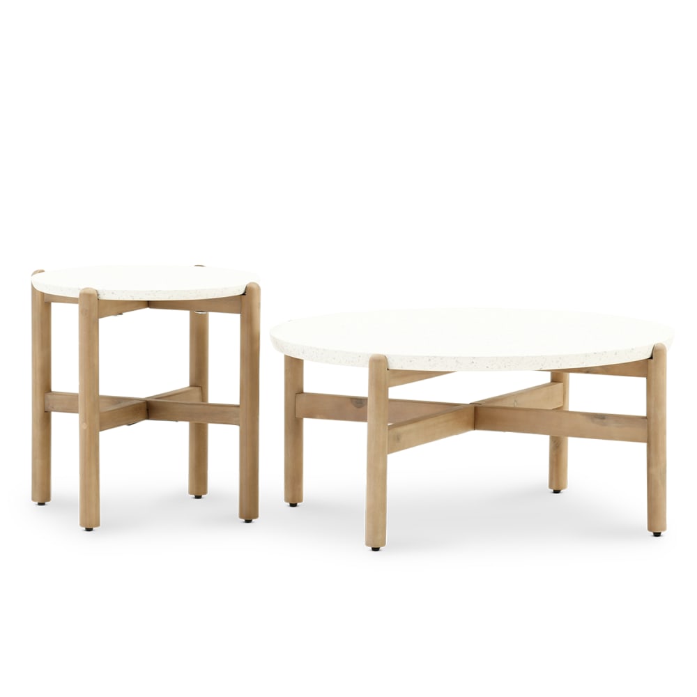 Set de 2 mesas bajas madera y terrazo