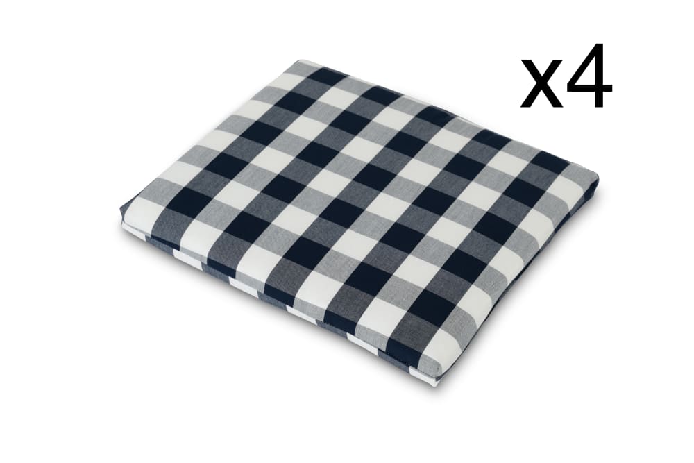 Pack 4 cojines silla jardín cuadros azul/blanco