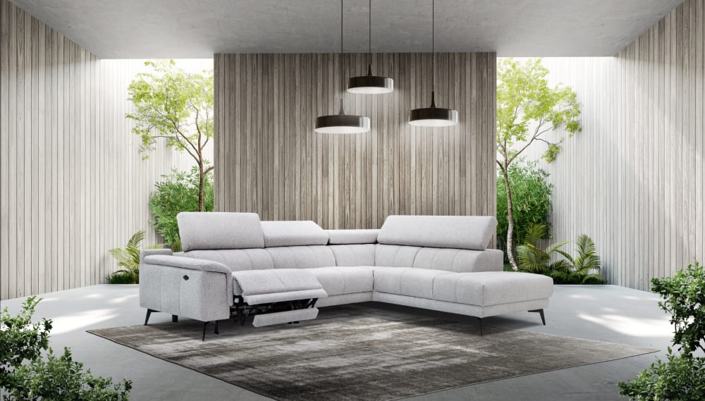 Canapé d’angle 5 places avec 1 fonction relax,  crème