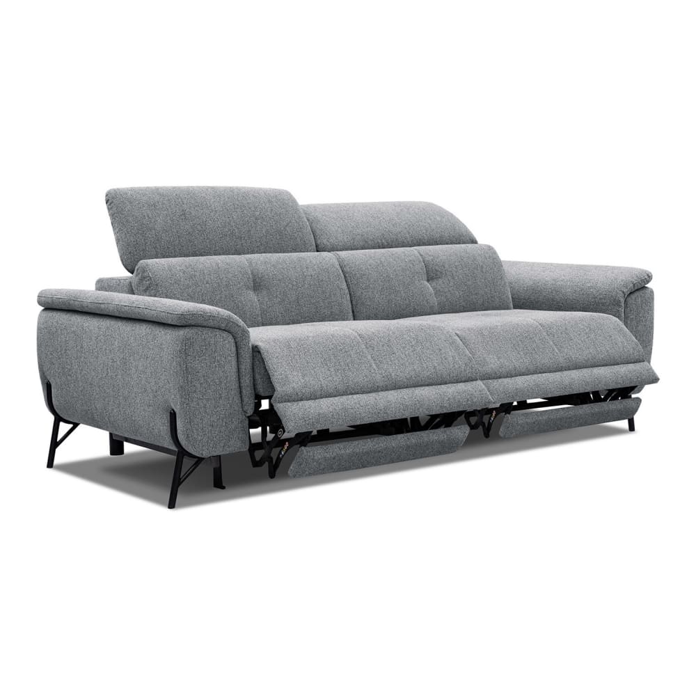 Wozimo Canapé droit 3 places avec 2 relax électriques tissu gris style contemporain - Bois