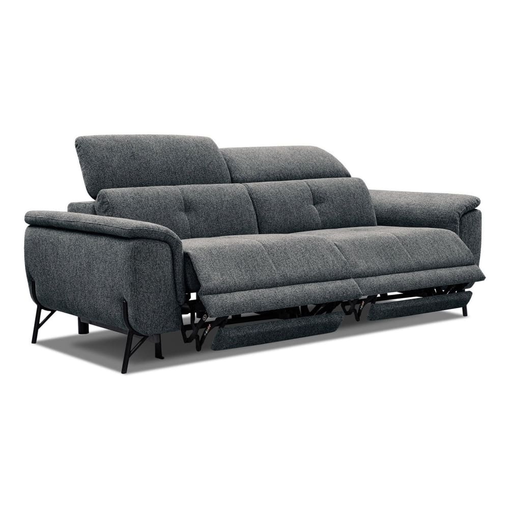 Canapé droit 3 places avec 2 relax électriques tissu gris foncé