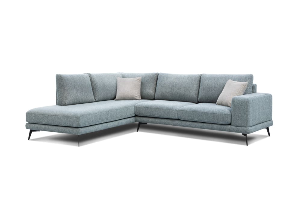 Wozimo Canapé d'angle gauche 5 places tissu bleu clair style contemporain