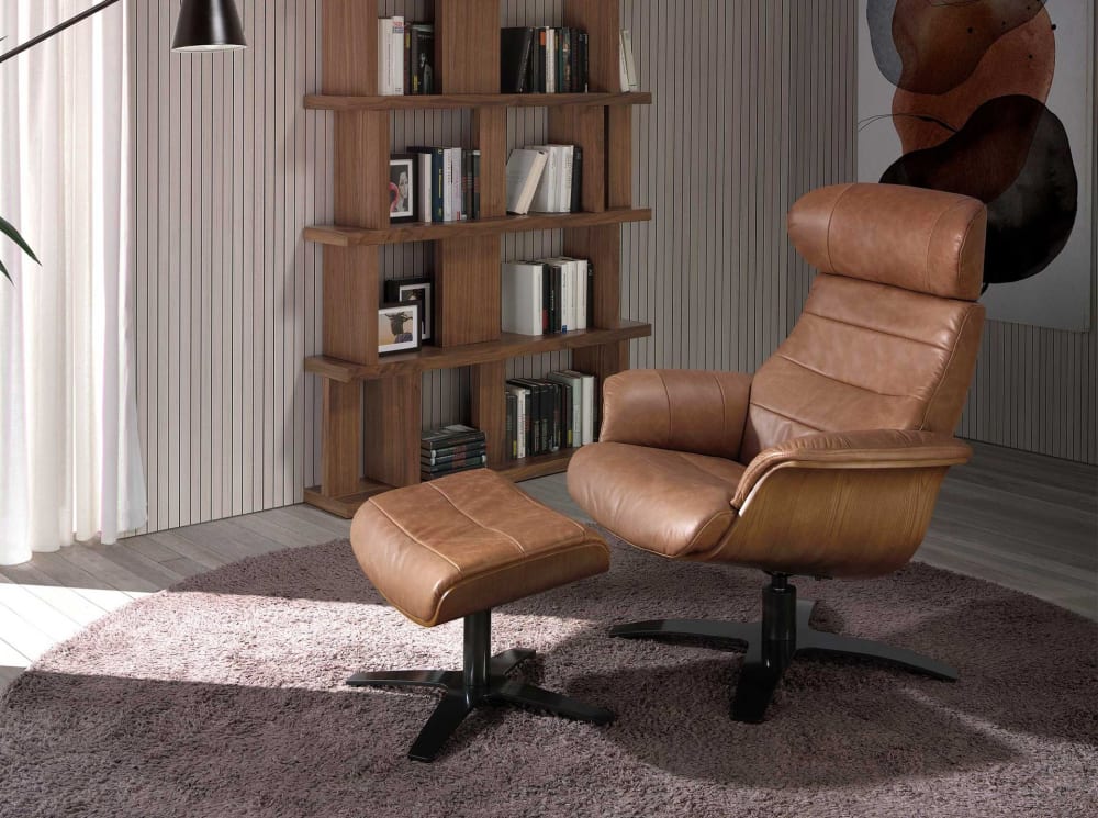 Fauteuil pivotant inclinable en cuir marron - Maisons du Monde