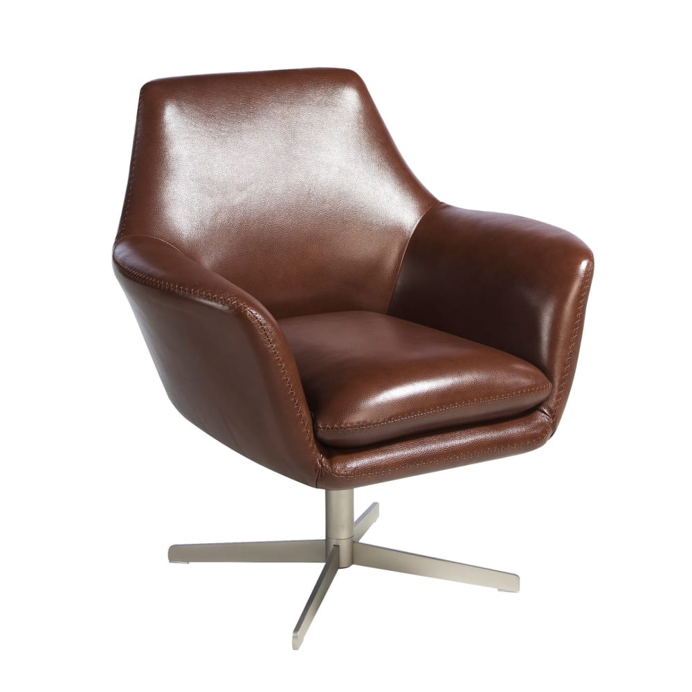 Fauteuil pivotant en cuir brun cognac Fauteuil pivotant en cuir brun cognac