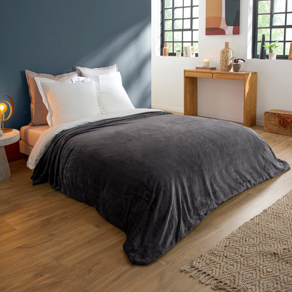 Couverture polaire extra douce coloris anthracite 180x220 cm