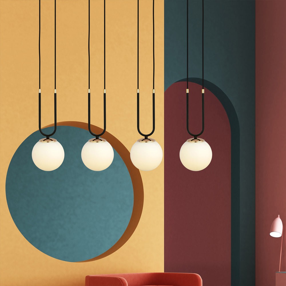 Lámpara colgante 4 luces negro y dorado con esferas de cristal - Maisons du Monde