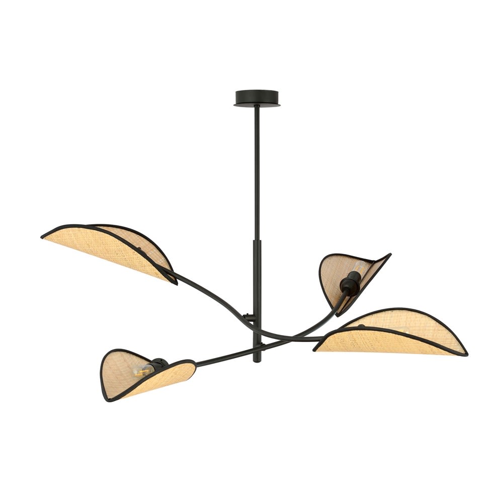 Wonderlamp 4 Lichtern schwarze Pendelleuchte mit blattförmigen Lampenschirmen style landhaus - Rattan
