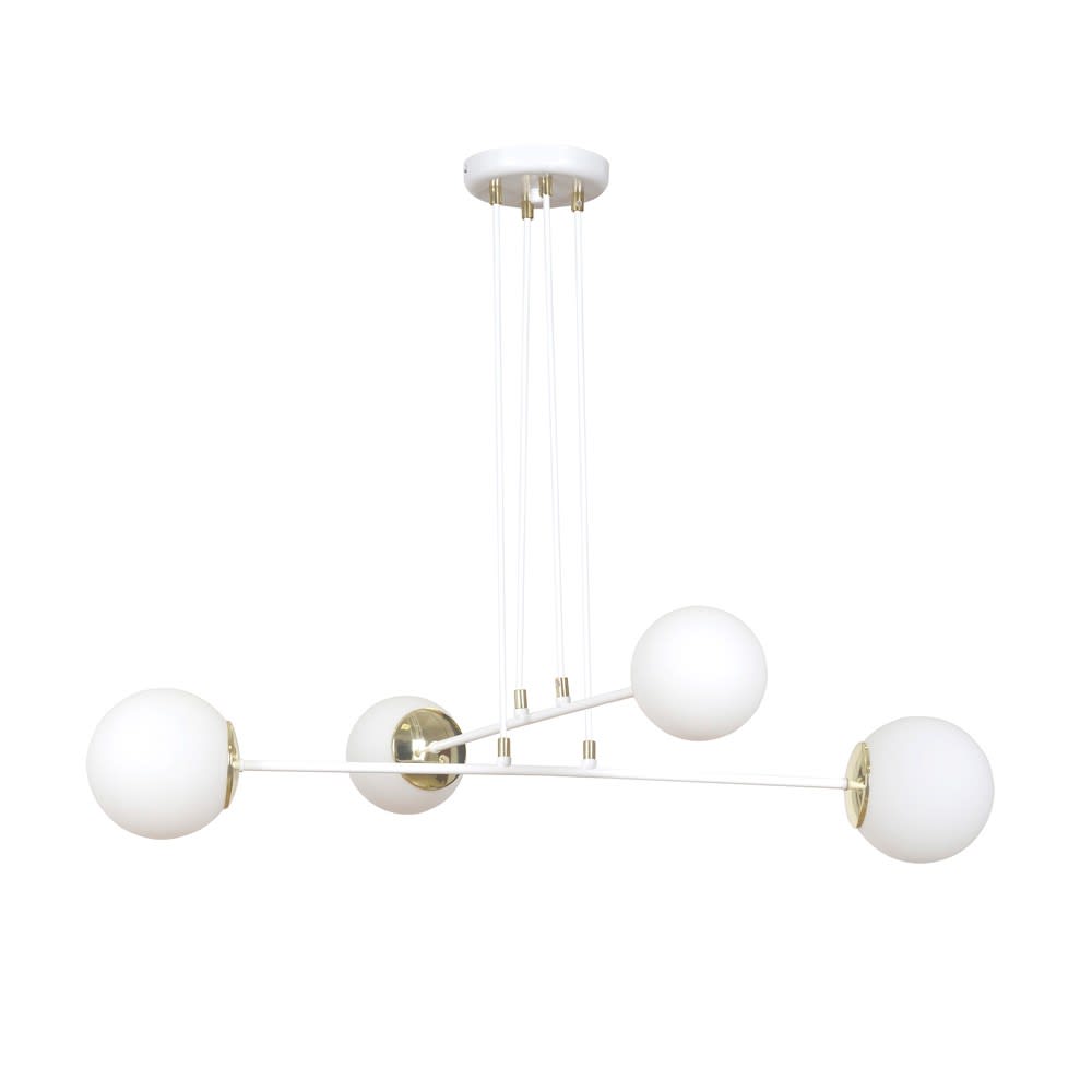 Lámpara colgante elegante 4 luces nórdico blanco con detalles dorados