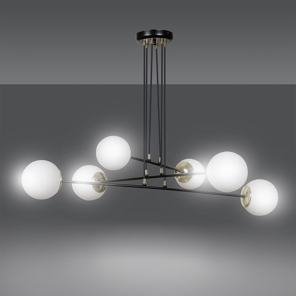 Lampada a sospensione elegante 6 luci nero nordico con dettagli