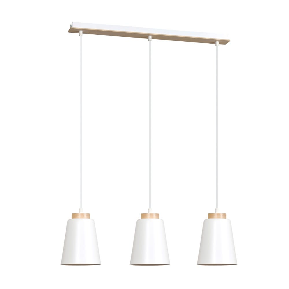 Wonderlamp Lineare Hängelampe mit 3 weißen Lampenschirmen aus Metall und Holz style modern - Metall