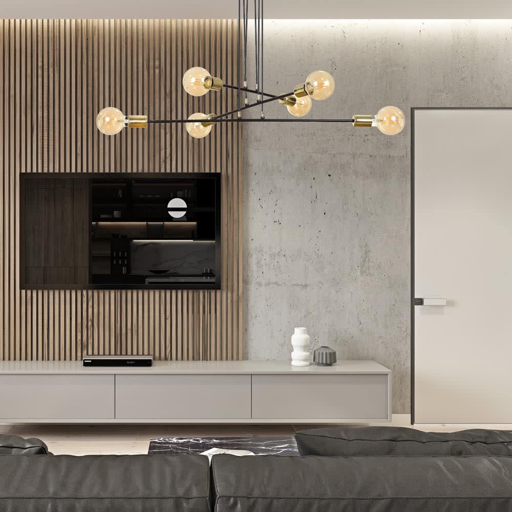 Lámpara de techo vintage 6 luces con estructura de metal negro ø70 cm - Maisons du Monde