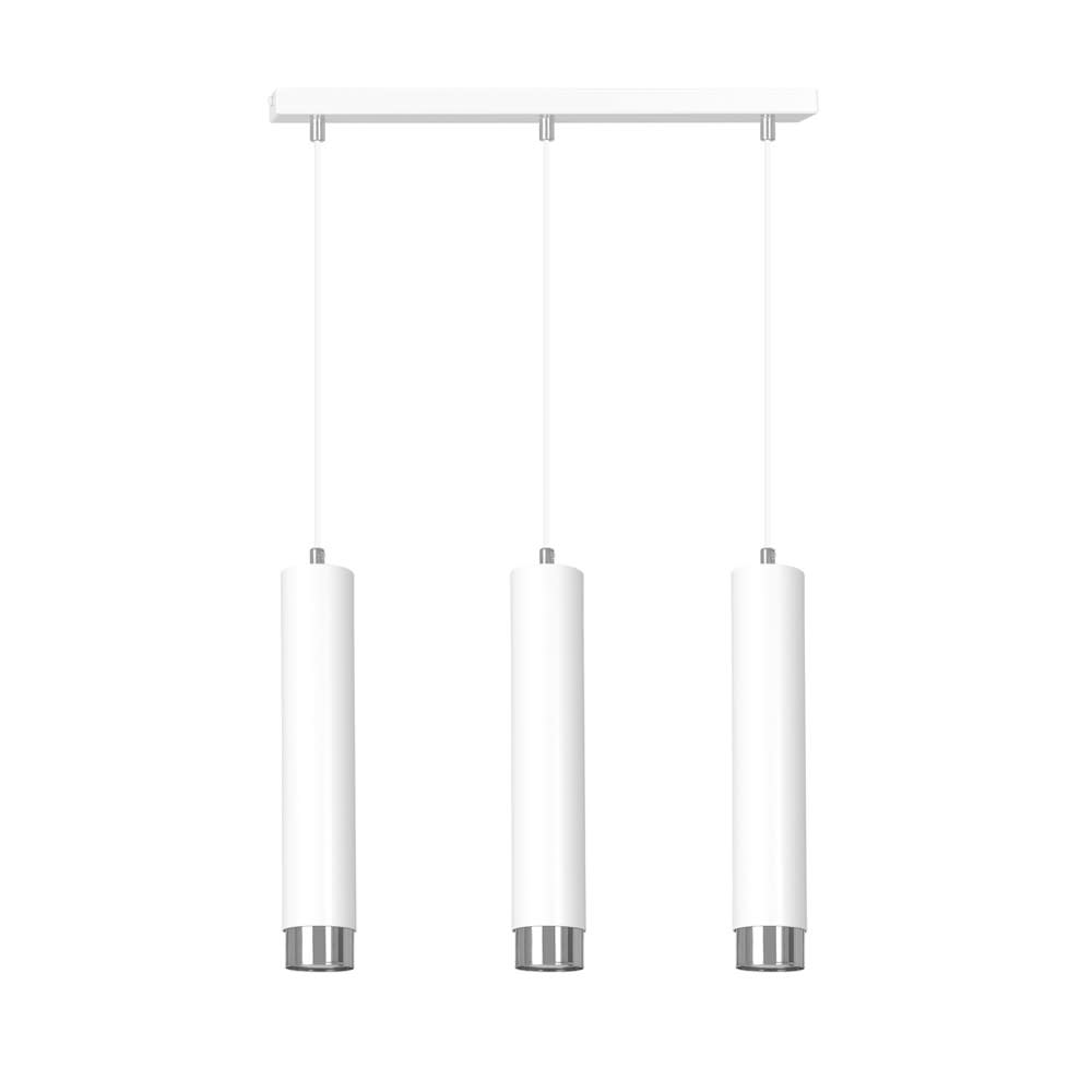 Lampada a sospensione elegante 3 luci cilindriche bianche e cromate - Modello Contemporaneo - Bianco - Metallo