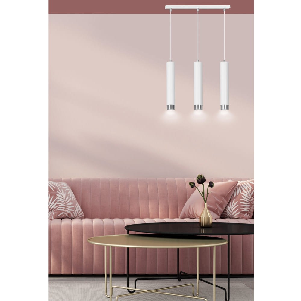 Lampada a sospensione elegante 3 luci cilindriche bianche e