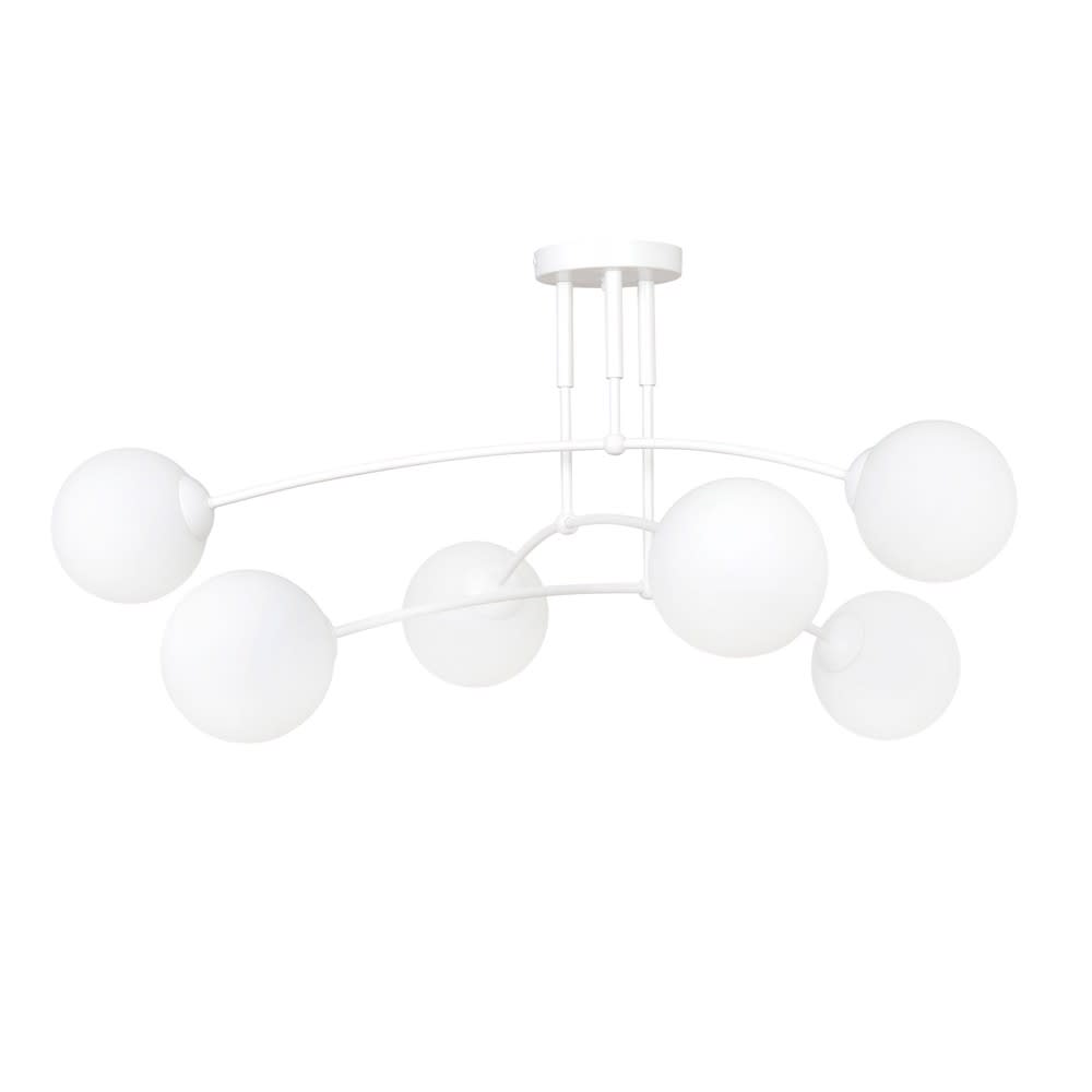 Plafonnier 6 lumières minimaliste blanc avec sphères en verre