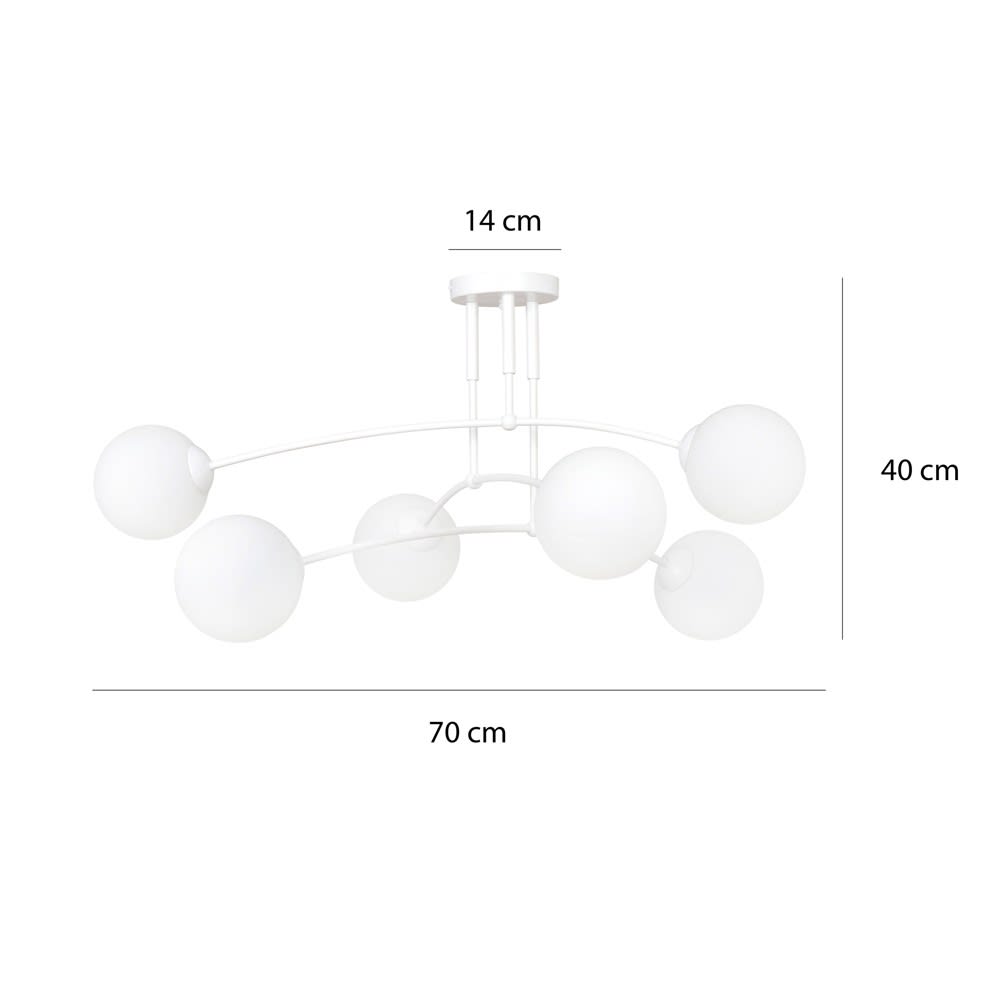 Plafonnier 6 lumières minimaliste blanc avec sphères en verre — vue 4