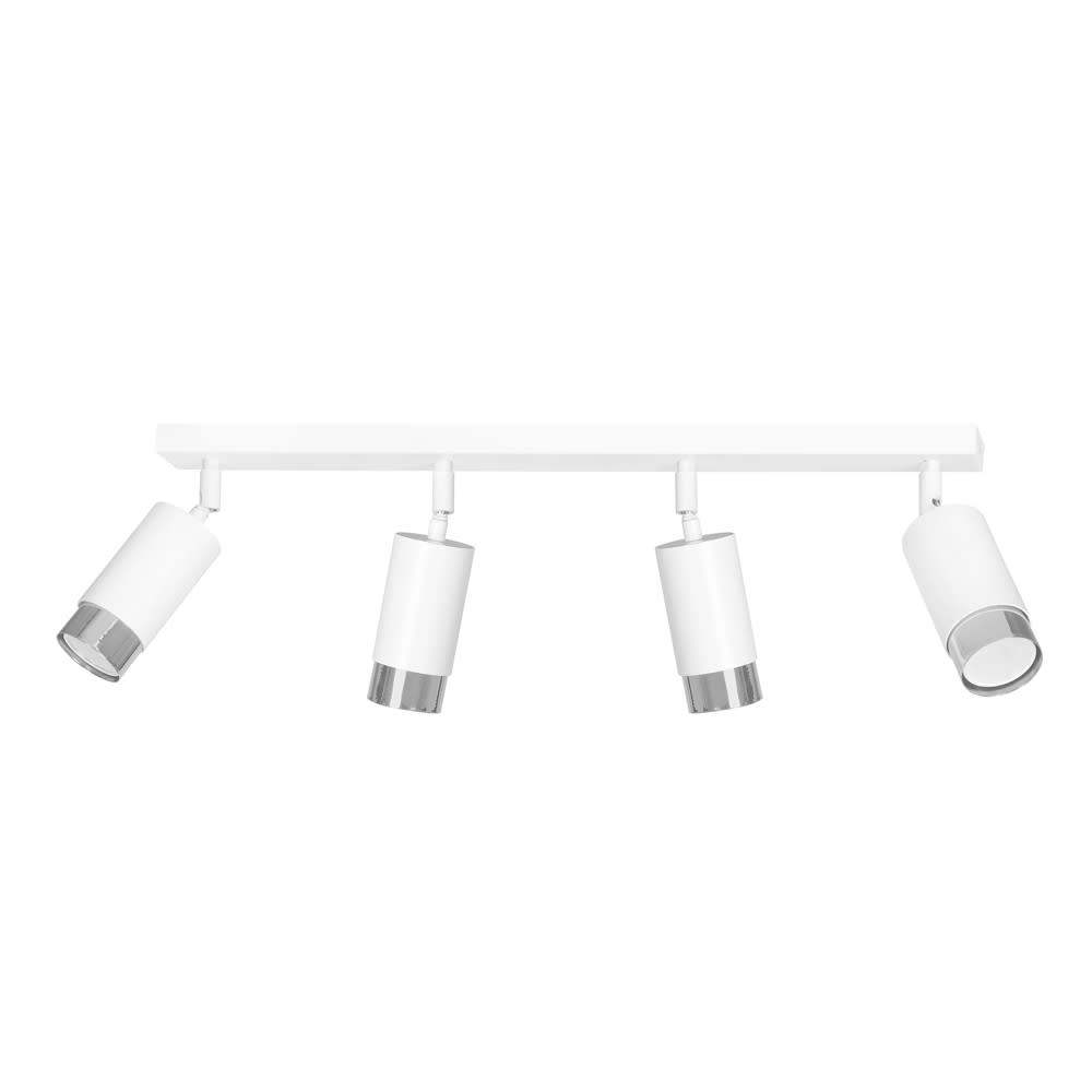 Regleta elegante con 4 focos de luz orientables blanco y cromo