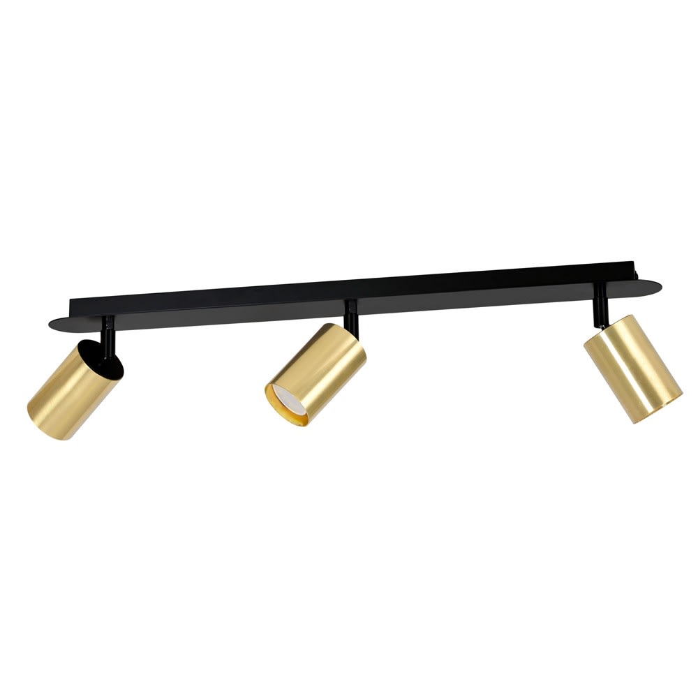 Wonderlamp Deckenstrahler mit 3 verstellbaren goldenen Strahlern style modern Schwarz Metall