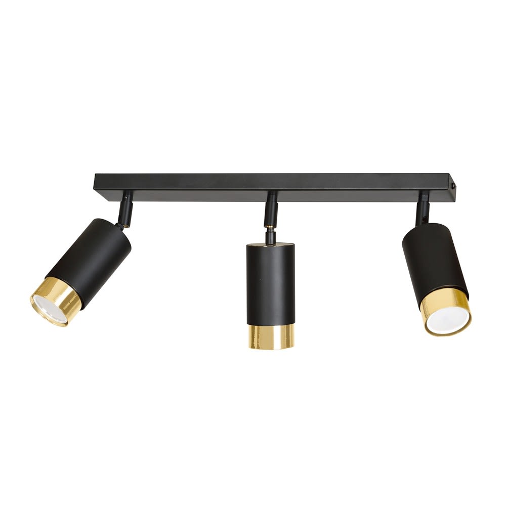 Wonderlamp Deckenstrahler mit 3 schwarz-goldenen verstellbaren Strahlern style modern - Metall