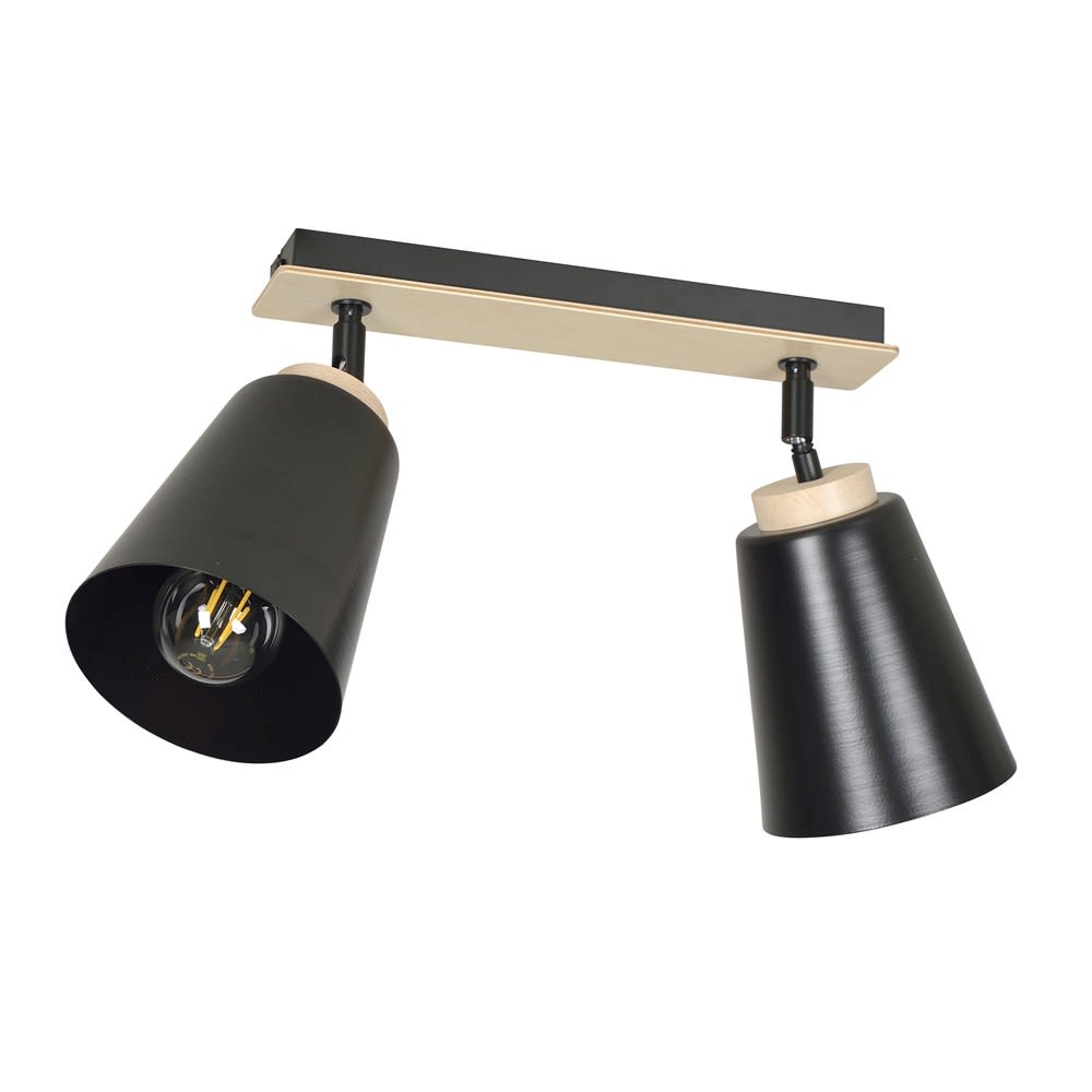 Wonderlamp Spot de plafond nordique avec 2 lumières orientables noir et bois style contemporain - Métal