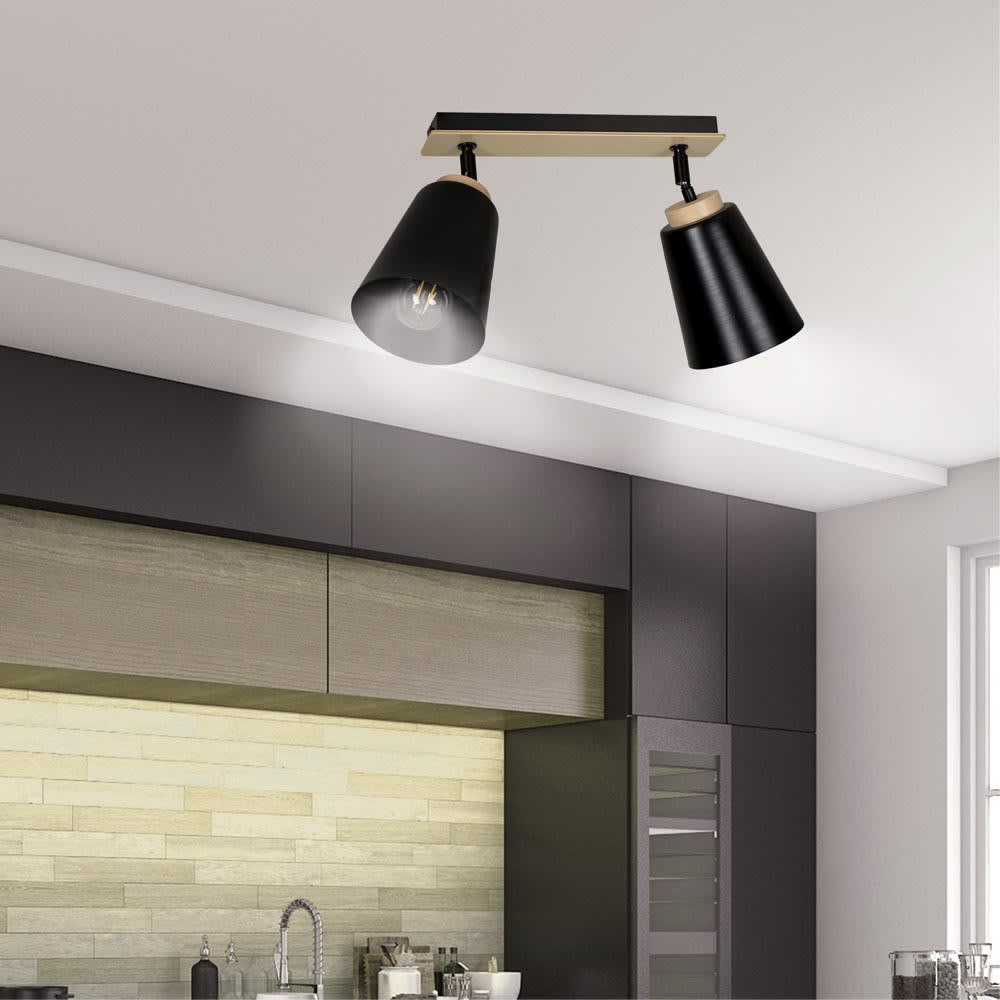 Spot de plafond nordique avec 2 lumières orientables noir et bois - Maisons du Monde