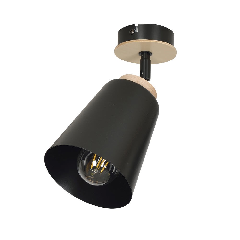 Wonderlamp Applique nordique orientable avec abat-jour en métal noir style contemporain - Bois
