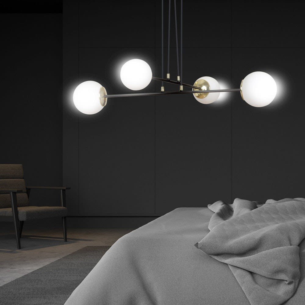Lampada a sospensione elegante 4 luci nero nordico con dettagli