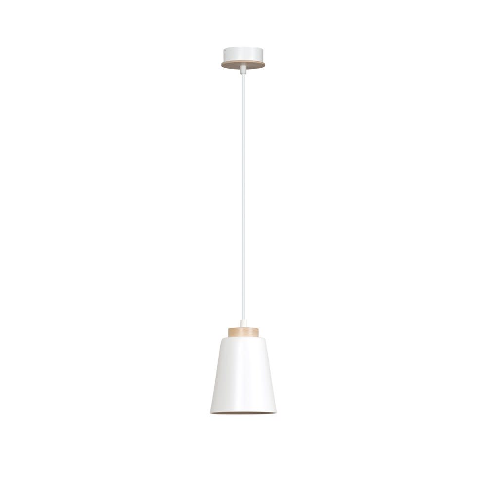 Wonderlamp Hängeleuchte mit weißem Metallschirm und Mangoholz ø14cm style modern - -