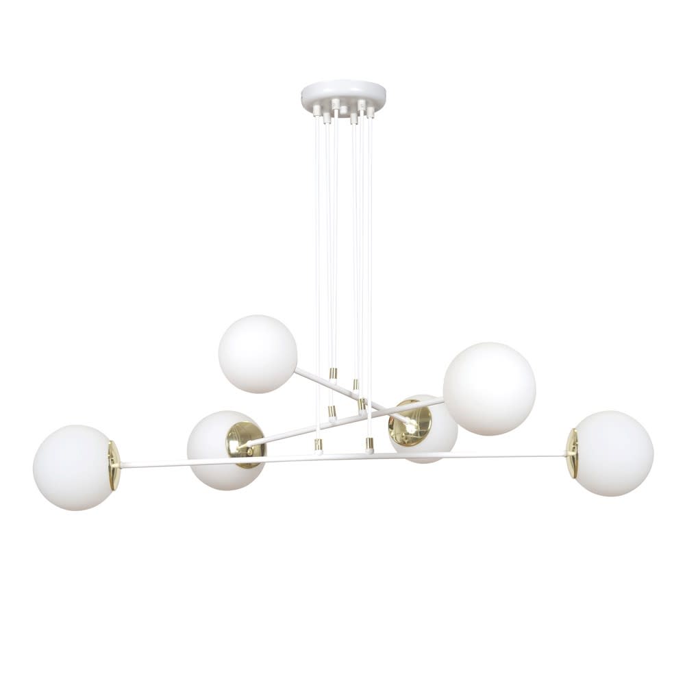 Lámpara colgante elegante 6 luces nórdico blanco con detalles dorados