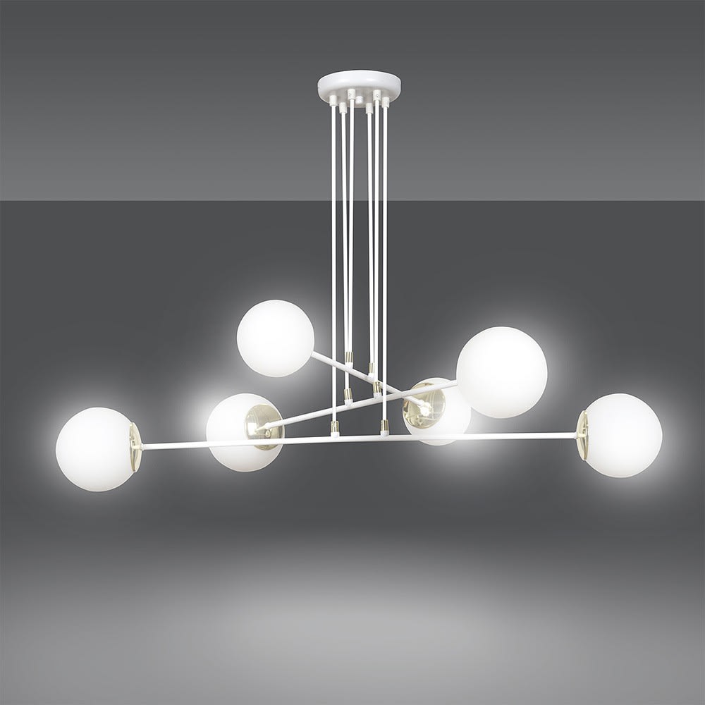 Lámpara colgante elegante 6 luces nórdico blanco con detalles dorados - Maisons du Monde