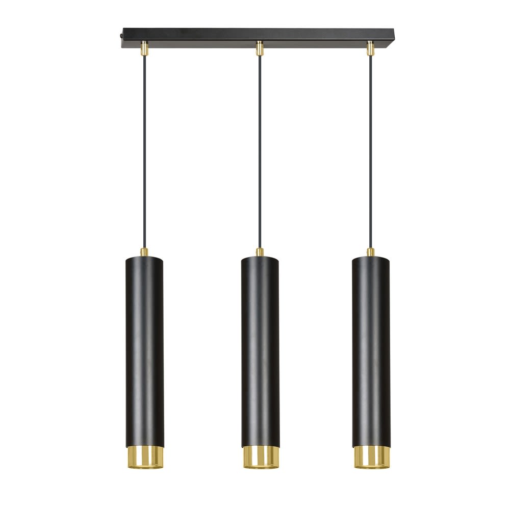 Wonderlamp Hängelampe mit 3 zylindrischen Lampenschirmen in Schwarz und Gold style modern Schwarz Aluminium