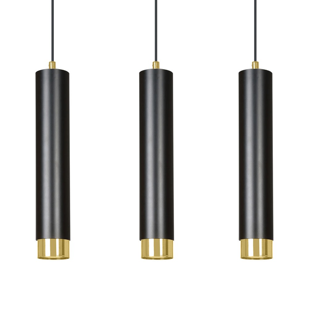 Suspension élégante à 3 lumières cylindriques noires et dorées — vue 4