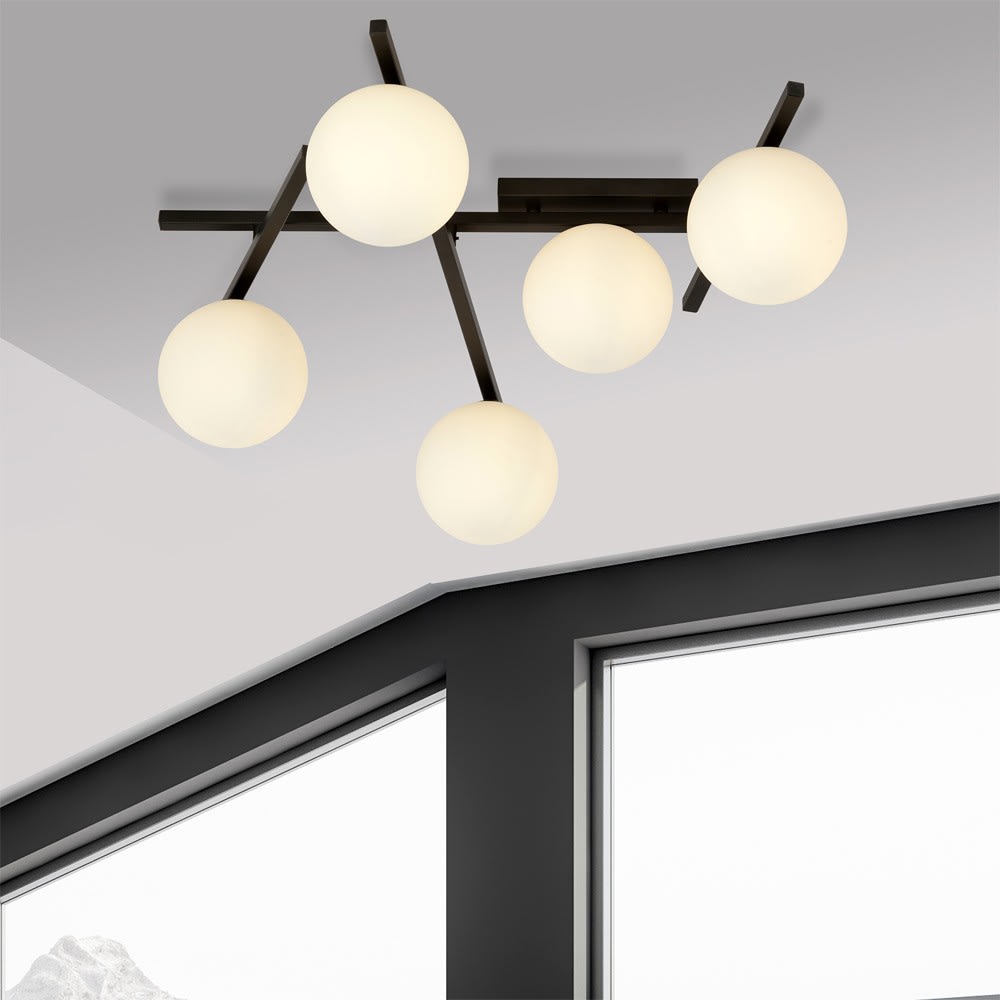 Deckenleuchte mit schwarzen Metallstangen und 5 Kugeln - Maisons