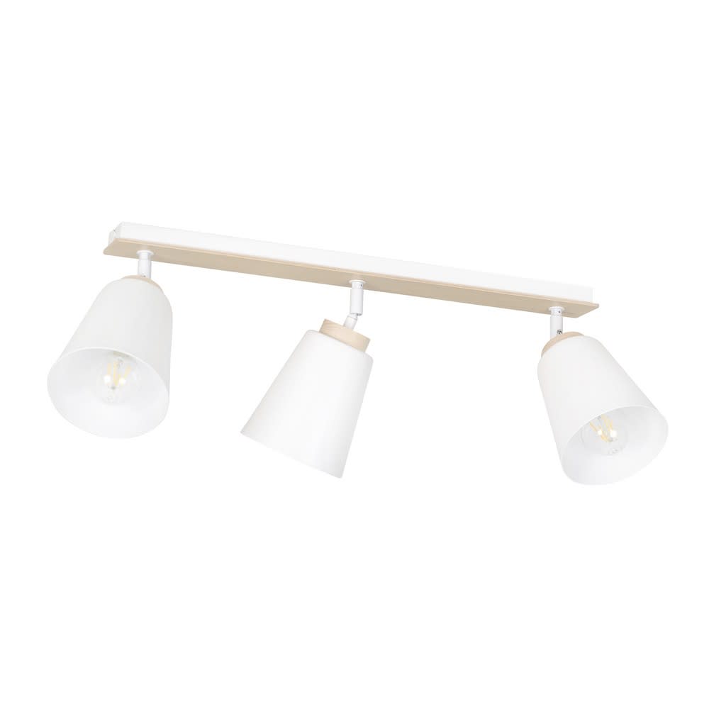 Wonderlamp Nordic Deckenleiste mit 3 verstellbaren Strahlern weiß und Holz style modern - Metall