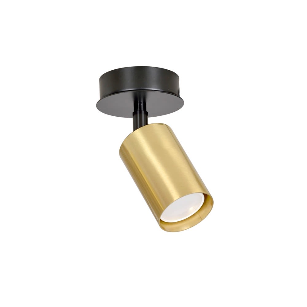 Foco de techo orientable cilíndrico dorado con florón negro