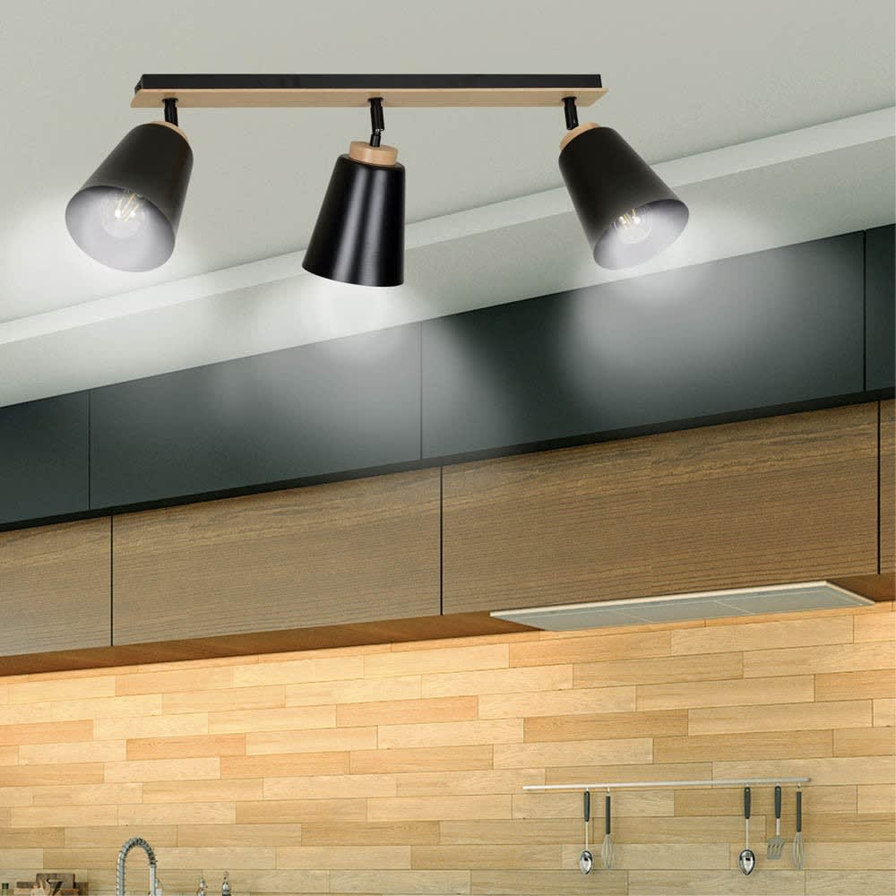 Spot de plafond nordique avec 3 lumières orientables noir et bois - Maisons du Monde