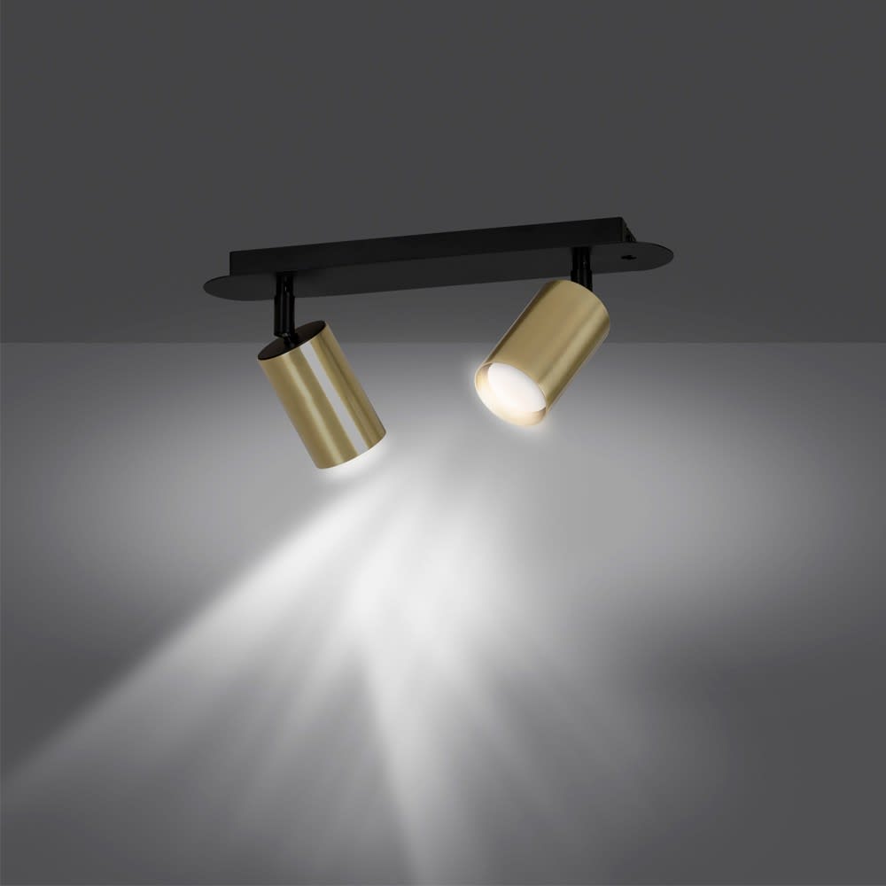 Regleta elegante con 2 focos dorados orientables y estructura negra - Maisons du Monde