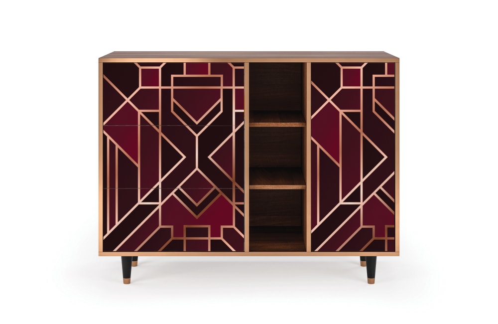 Buffet  bordeaux 3 tiroirs et 1 porte L 125 cm