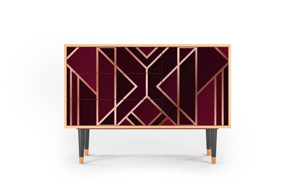 Buffet  bordeaux 3 tiroirs et 1 porte L 115 cm