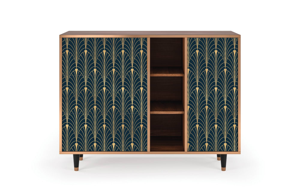 Buffet  bleu et jaune 3 tiroirs et 1 porte L 125 cm