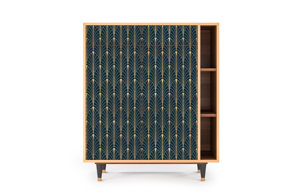 Buffet bleu et jaune 2 tiroirs et 2 portes L 94 cm