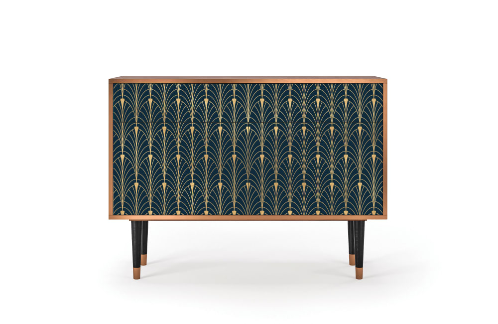 Buffet  bleu et jaune 2 tiroirs et 2 portes L 115 cm